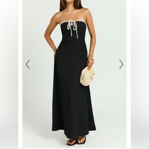Showpo Black and White Strapless Tie Front Dress Maxi